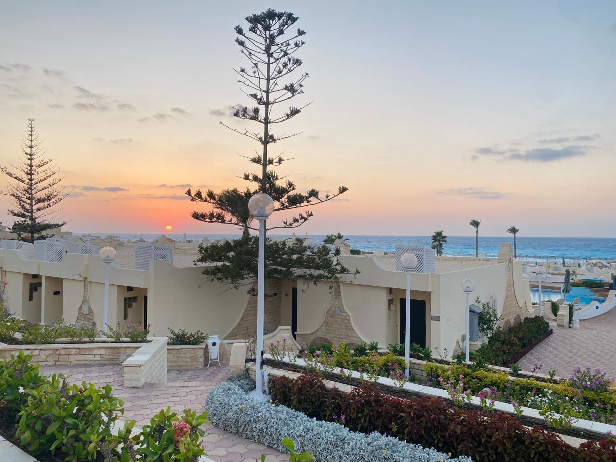 Borg El Arab Beach Resort Exteriör bild Sunset at the hotel